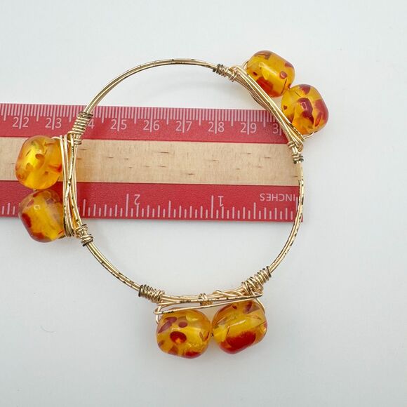 3 Bohemian Wire-Wrapped Beaded Bangle Bracelets Orange Amber Red Stackable Retro - Picture 11 of 12